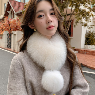 双面毛韩版新款冬季大毛球狐狸毛围脖真毛女围巾磁铁吸扣毛领子