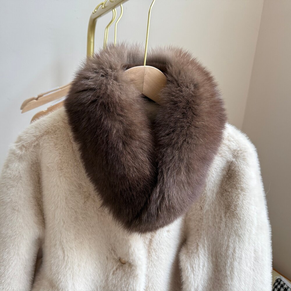 高级感仿紫貂色双面保暖毛领网红狐狸毛配獭兔内衬皮草围脖围巾女