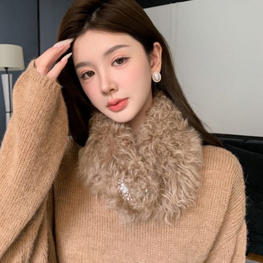 秋冬新款卷羊毛皮草围脖女双面