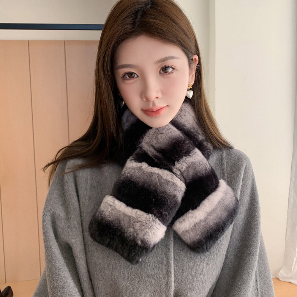 韩国青紫蓝真獭兔毛围巾 秋冬季加厚皮草围脖保暖真毛毛领子女