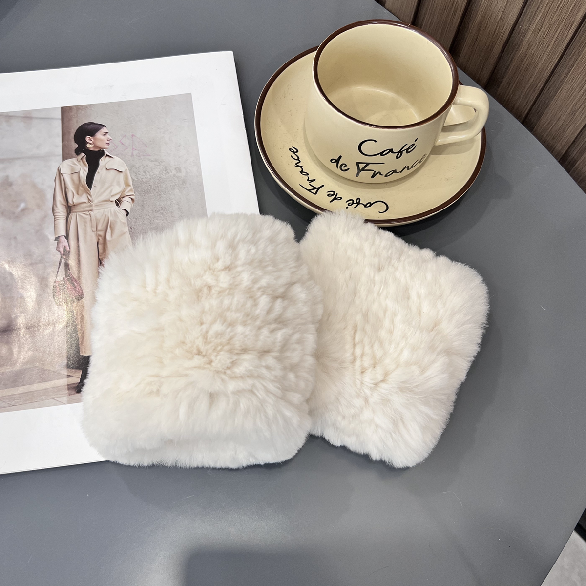 韩版皮草冬日好物保暖可爱毛绒绒獭兔毛真毛保暖半指加长手套韩国