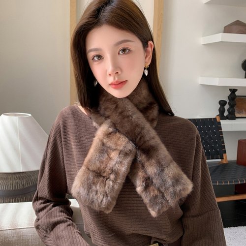 韩版水貂毛围巾紫貂色女双面围脖