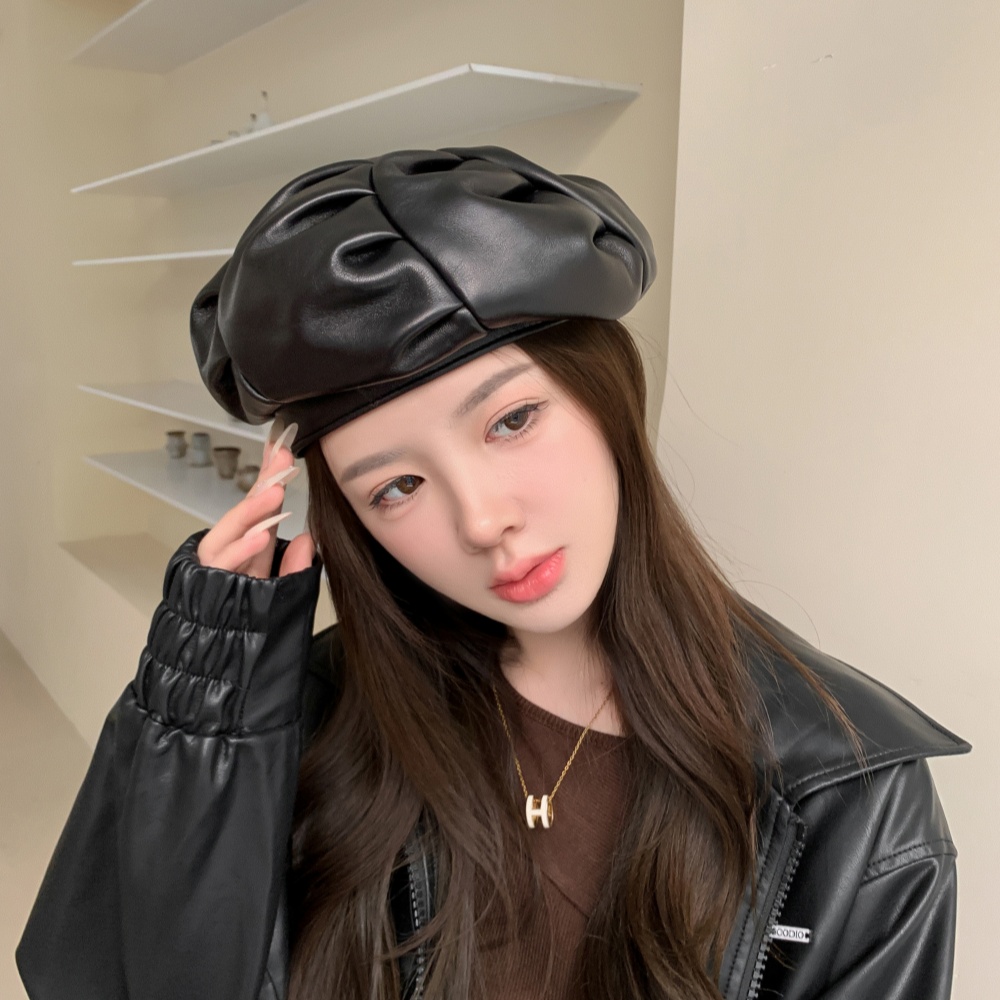 新款小羊皮真皮帽子 女士时尚气质鸭舌帽显脸小百搭贝雷帽八角帽