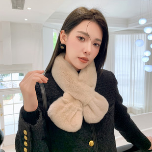 加厚保暖毛绒皮草围巾双面整皮毛毛领子真毛 獭兔毛围脖女秋冬韩版