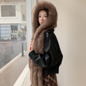 狐狸毛帽子围巾风雪帽整皮双面编织真毛一体御寒皮草女帽保暖加长