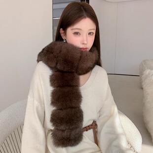 菜花同款真狐狸毛围巾女冬季皮草长款时尚气质披肩毛领子真毛围脖