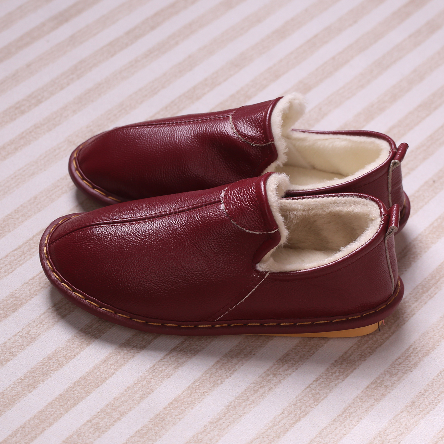 冬季包跟真皮保暖棉拖鞋