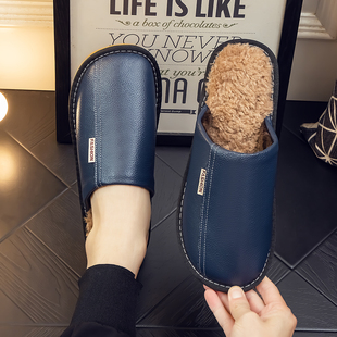 轻奢牛皮真皮棉拖鞋男女厚底室内防滑保暖居家牛皮拖鞋家用