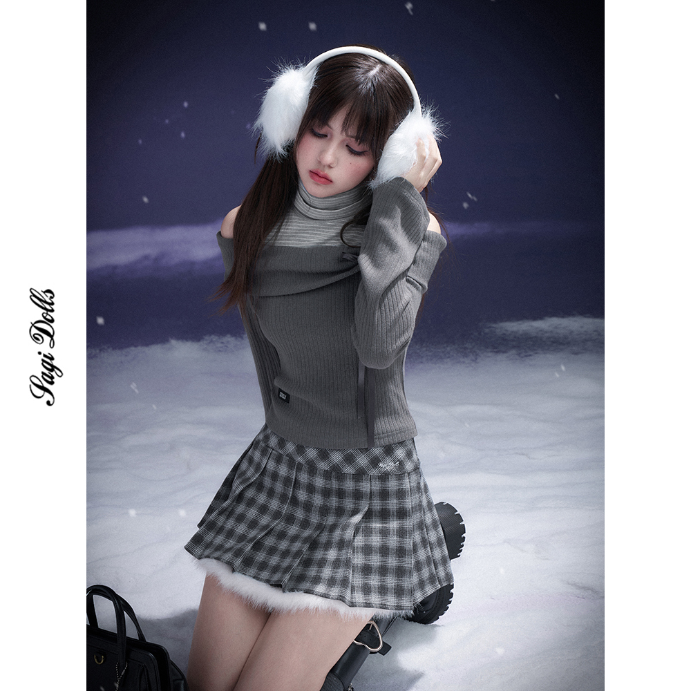 SagiDolls少女斗志 #初雪告白#浪漫温柔纯欲一字肩假两件针织上衣