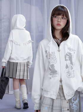SagiDolls少女斗志 星星天使翅膀涂鸦印花带帽卫衣显瘦NewJeans风