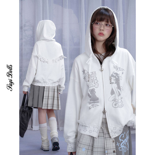 SagiDolls少女斗志 星星天使翅膀涂鸦印花带帽卫衣显瘦NewJeans风