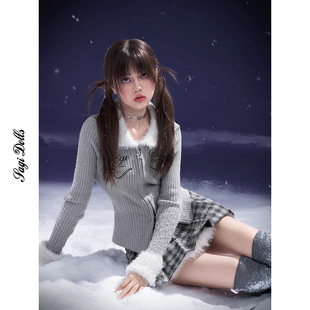 显瘦冬 SagiDolls少女斗志 初雪来信 银灰色纯欲甜美针织开衫 修身