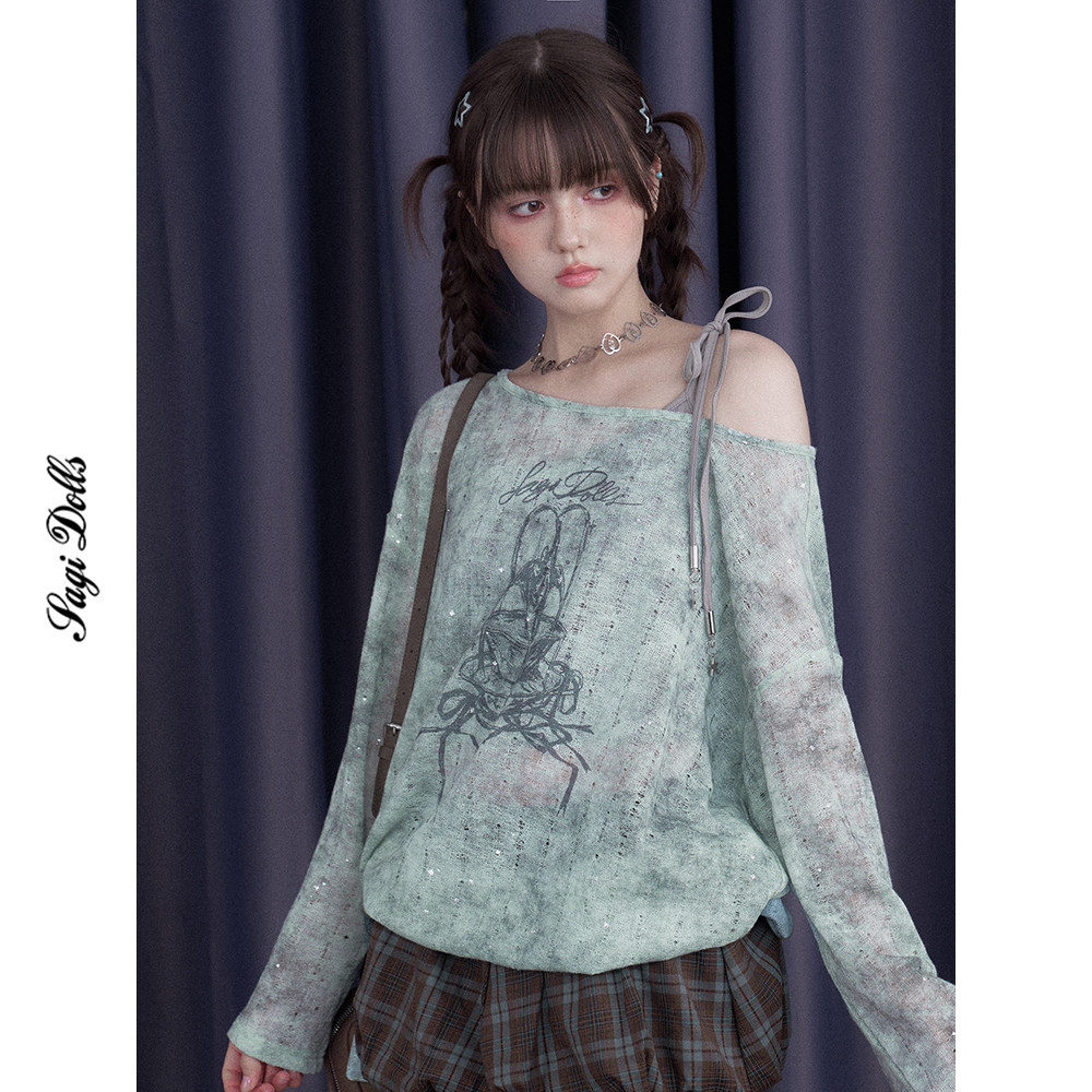 SagiDolls少女斗志 #薄荷银河#清新绿色喷银印花长袖罩衫防晒百搭