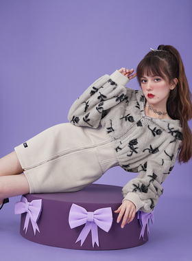 SagiDolls少女斗志 纯欲小腰精鱼骨长袖毛绒卫衣连衣裙包臀裙显瘦