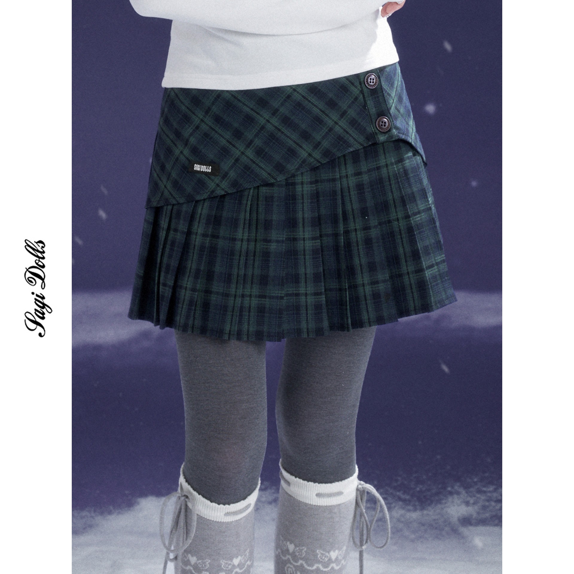 SagiDolls少女斗志巨百搭!#夜间浪漫#墨绿格复古学院风百褶裙JK冬