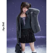 SagiDolls少女斗志 毛绒两件套冬 纯欲灰紫星星仿貂毛背心外套开衫