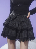 SagiDolls少女斗志 甜酷黑白格蝴蝶结半裙蛋糕裙显瘦显高 小夜曲