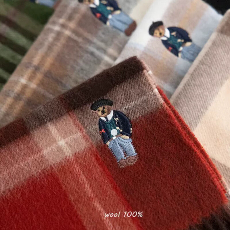 限量发售！英伦经典小熊100%澳洲羊毛围巾女冬季格子百搭情侣围脖