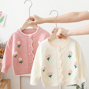 女宝宝毛衣外套洋气外出女童针织开衫 春秋小女孩上衣儿童衣服婴儿