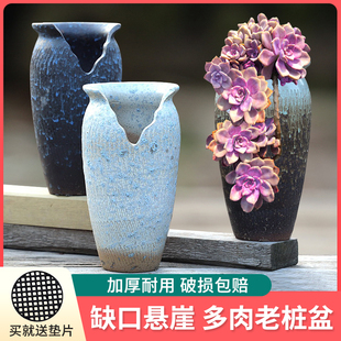 切口老桩法师多肉植物花盆高款家用陶瓷盆紫砂创意悬崖户外庭院43