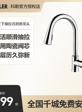 科勒厨房龙头水槽抽拉式洗菜盆龙头家用厨盆伸缩冷热水龙头21366T