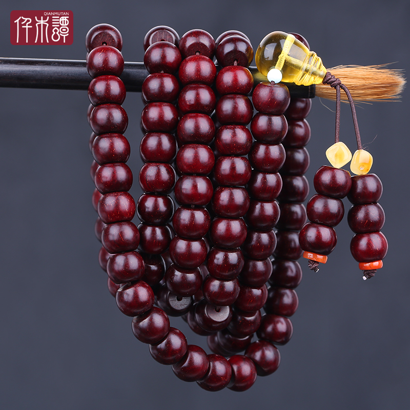 仟木谭小叶紫檀鱼鳞金星泥料高密桶珠手链8x10mm108颗老型珠手串