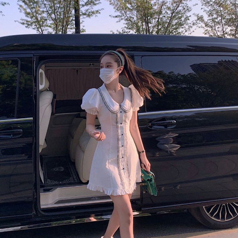 超仙泡泡袖气质连衣裙女2020夏季新款收腰显瘦甜美减龄娃娃领裙子