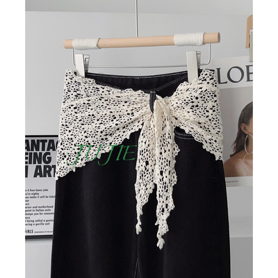 蕾丝花边镂空三角巾屁帘腰巾女披肩外搭百搭围巾叠穿甜美薄款法式