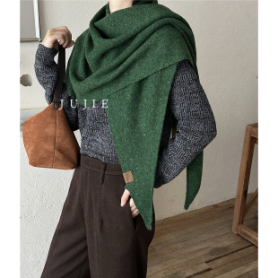 墨绿色大三角巾复古披肩针织毛线围脖女秋冬外搭围巾百搭气质保暖