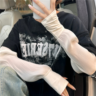 纯色薄款宽松防晒袖套大码冰袖半透春夏季冰丝透气套袖遮手背长款