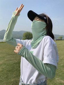 防晒面罩女夏季出游遮阳防紫外线遮全脸面纱户外骑行透气冰丝袖套