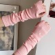 粉色针织毛线手套多巴胺穿搭纯色袖 套秋冬保暖可爱露指手臂堆堆袖