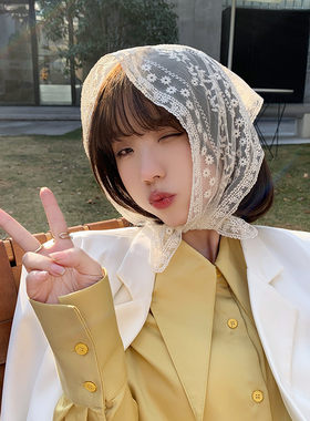 蕾丝三角巾刺绣法式女