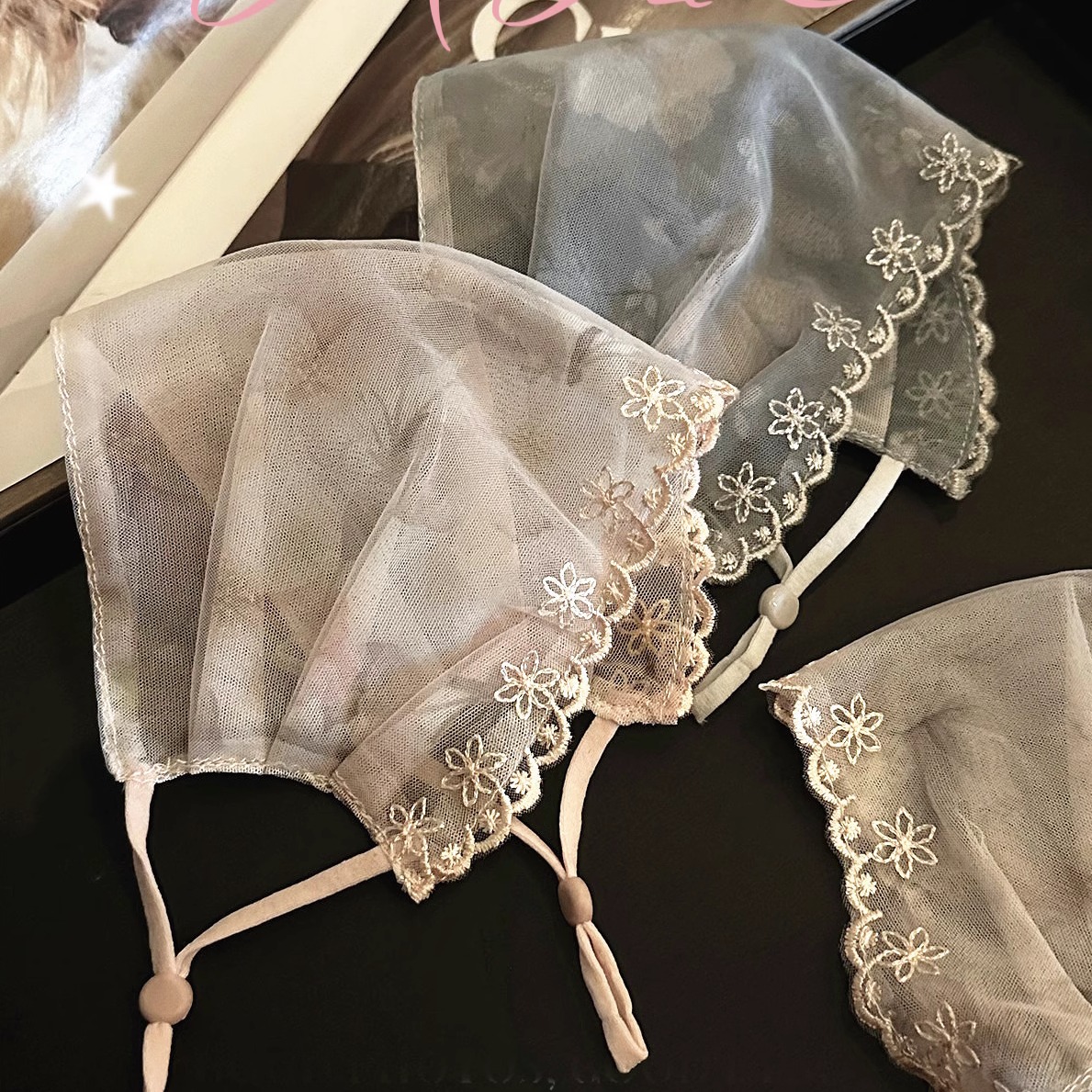 高级感蕾丝面罩女款全脸遮阳口罩新款防晒面纱护眼角口罩刺绣花边