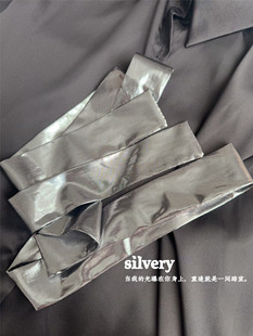 亮银色长丝带飘带蝴蝶结发带复古ins领巾编发极简百搭甜美金属感