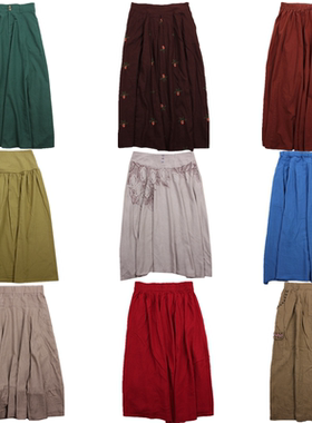 古着vintage日系简约纯色文艺学院森女复古百搭棉麻半身裙女N16