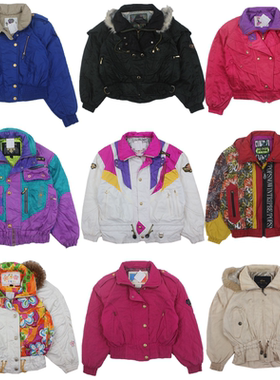 古着vintage日系街头机车风格霹雳荧光防风户外拼色短款滑雪服K7