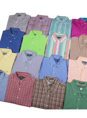 古着vintage高档尖货复古文艺条纹格子清新长袖纯色衬衫男女T4