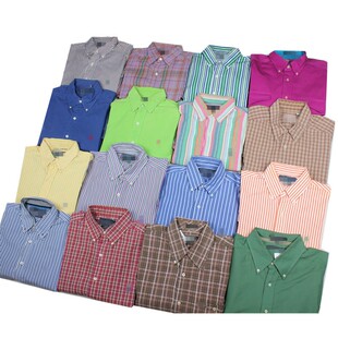 古着vintage高档尖货复古文艺条纹格子清新长袖 男女T4 纯色衬衫