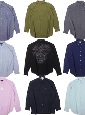 古着vintage 日系街头纯色条纹文艺复古长袖格子宽松衬衫男女T18