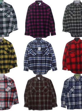 古着vintage 日系复古百搭宽松厚实保暖长袖格子衬衫男女冬季T43