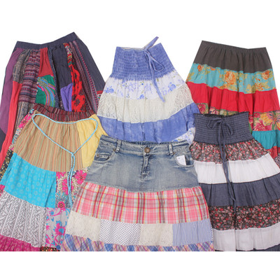 古着vintage波西米亚拼布裙花色复古民族风半身拼色棉布长裙N10