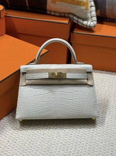 凯莉二代冰川白金扣雾面美洲鳄鱼皮手提包女包晚宴包