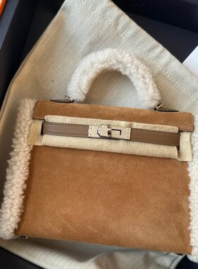 限量羊毛泰迪凯莉二代mini斜挎单肩包棕色毛毛包皮草包