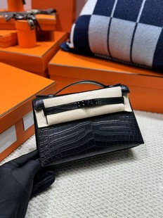 凯莉一代黑色尼罗鳄鱼皮手提包女士包晚宴包