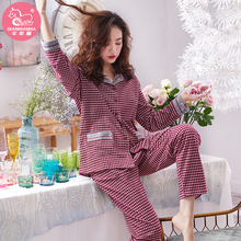 纯棉长袖 秋天中老年套装 大码 家居服女春秋季 中年妈妈睡衣女秋冬款