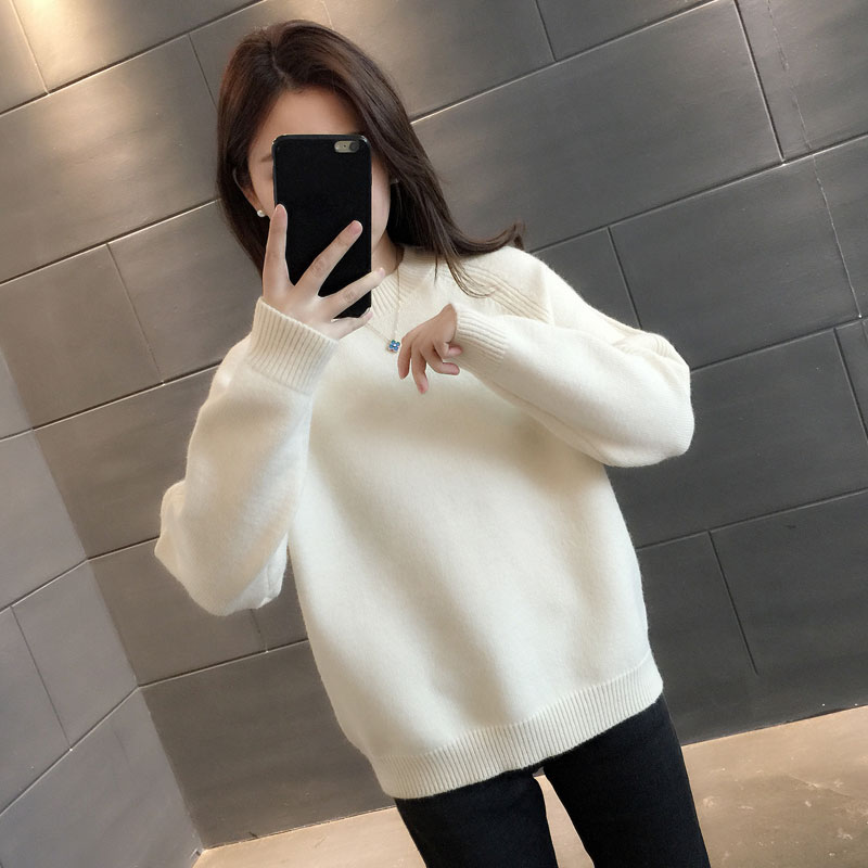 加厚圆领毛衣女宽松显瘦