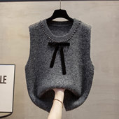 套头上衣亮片毛衣坎肩 钉珠马甲背心女洋气气质无袖 2026年春季 新款