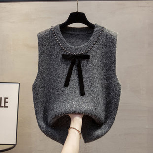 套头上衣亮片毛衣坎肩 钉珠马甲背心女洋气气质无袖 2025年秋季 新款