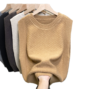2025秋季新款圆领纯色针织马甲背心女坎肩百搭上衣叠穿无袖毛衣女